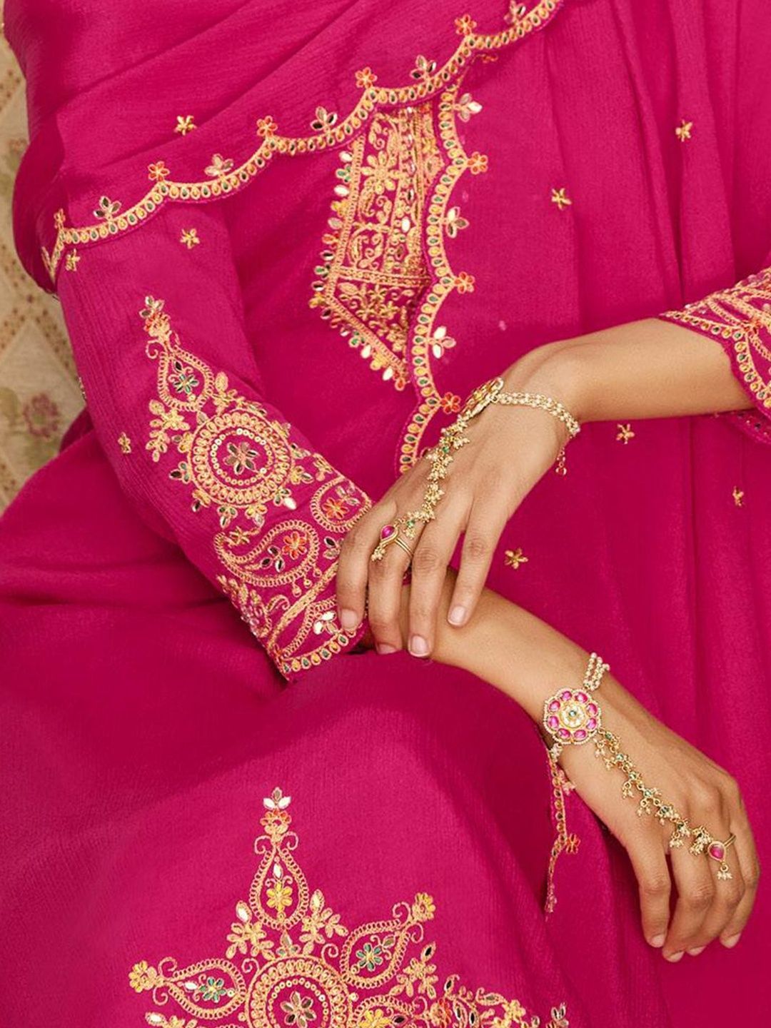 Dhiyona CH Women Ethnic Motifs Embroidered Regular Kurta with Palazzos & With Dupatta