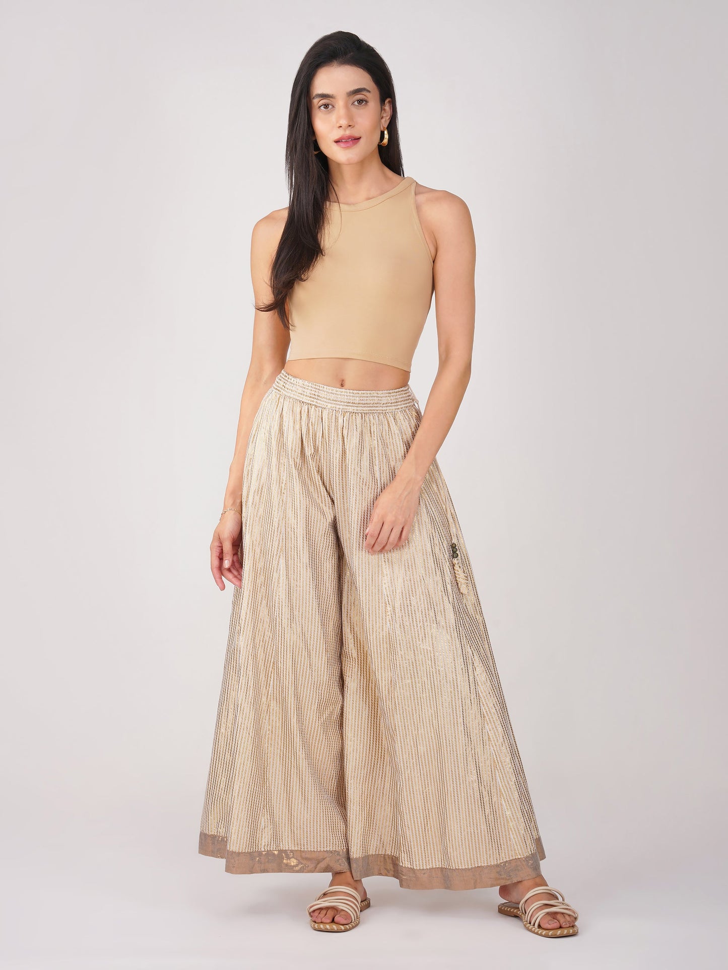 Dhiyona ST Women's Stretchy Knitted Halter Neck Nude Crop Top