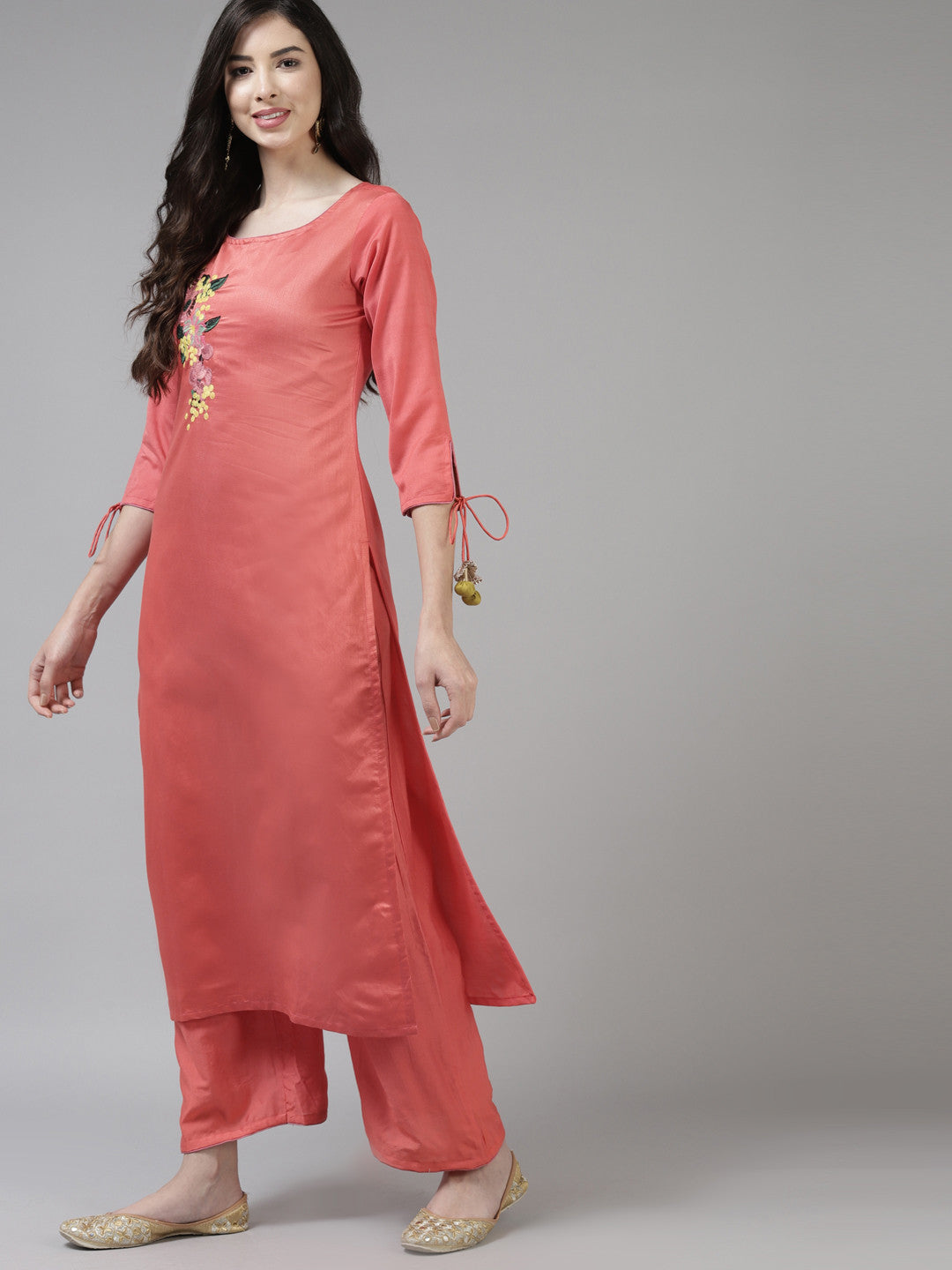 Women Pink Ethnic Motifs Embroidered Kurta with Palazzos & With Dupatta
