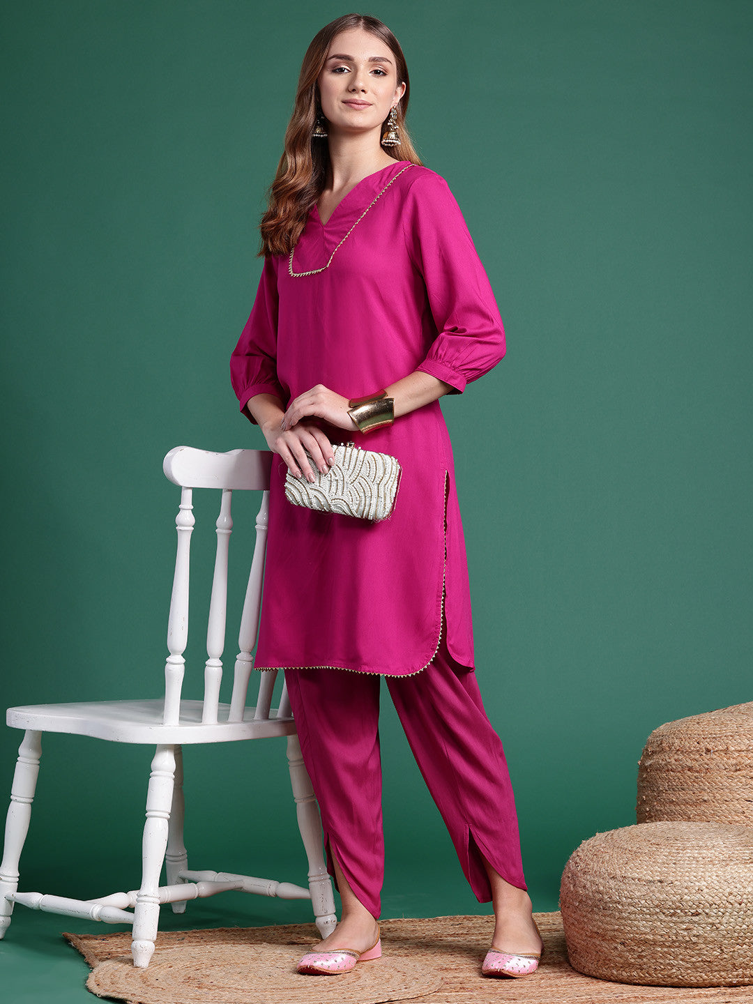 Straight Yoke Design Kurta & Dhoti Pant Set