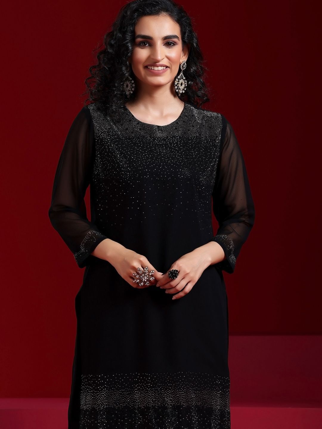 Dhiyona LL Regular Beads and Stones Kurta with Palazzos & Dupatta