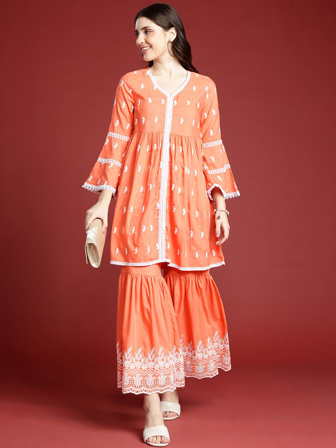Dhiyona AN Ethnic Motifs Embroidered Kurti with Sharara