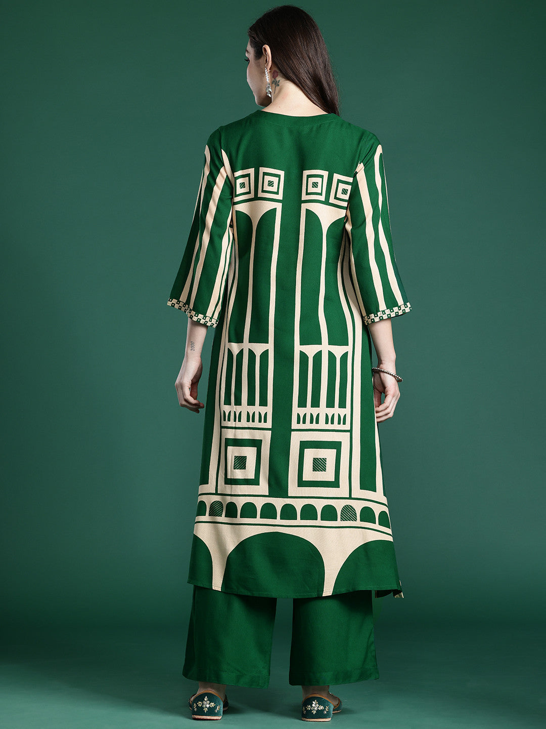 Women Printed Beads and Stones Kurta with Palazzos