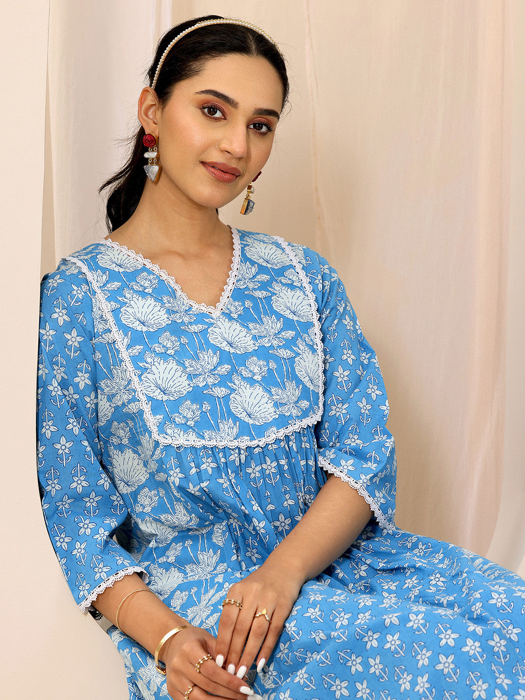 Floral Printed A-Line Kurta With Trouser