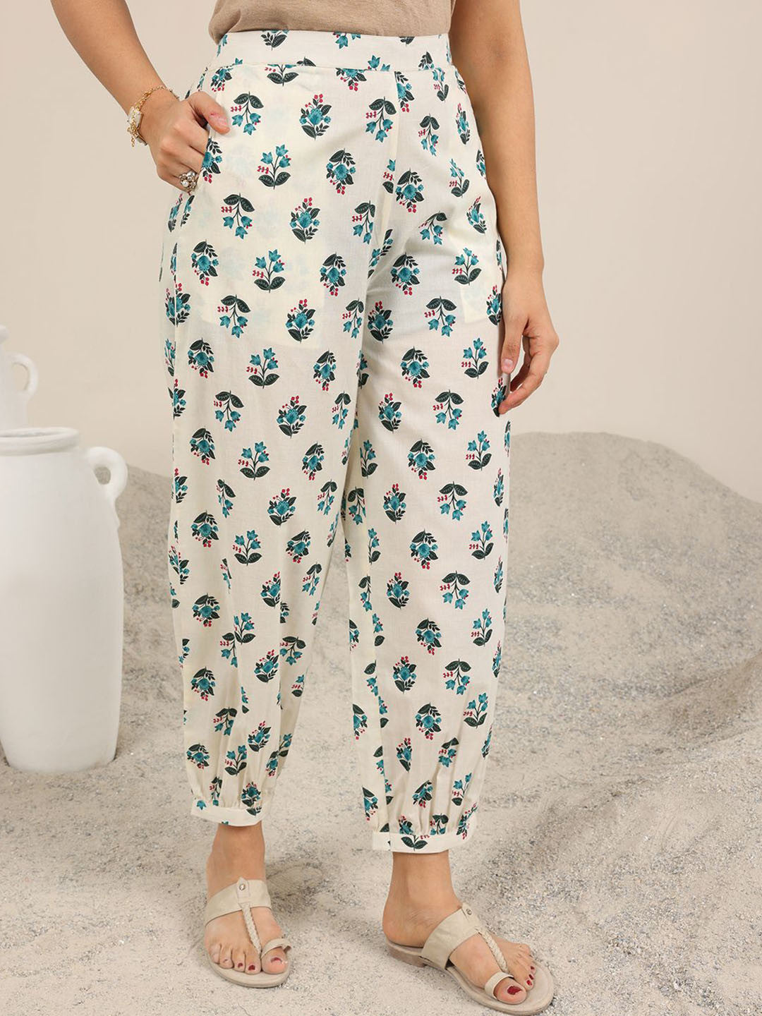 Floral Printed Regular Mirror Work Kurta With Salwar