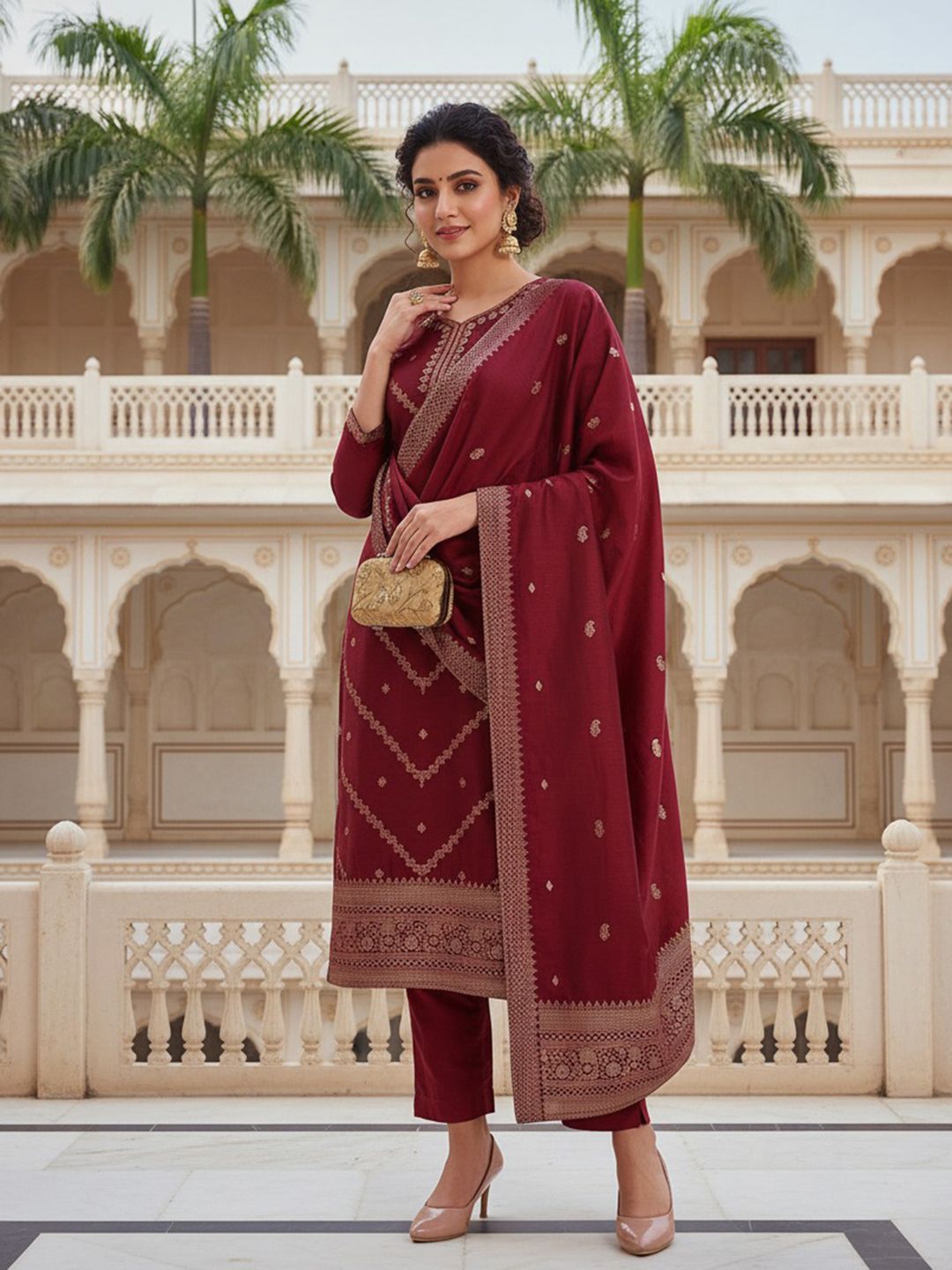Dhiyona KL Ethnic Motifs Regular Kurta with Trousers & Dupatta