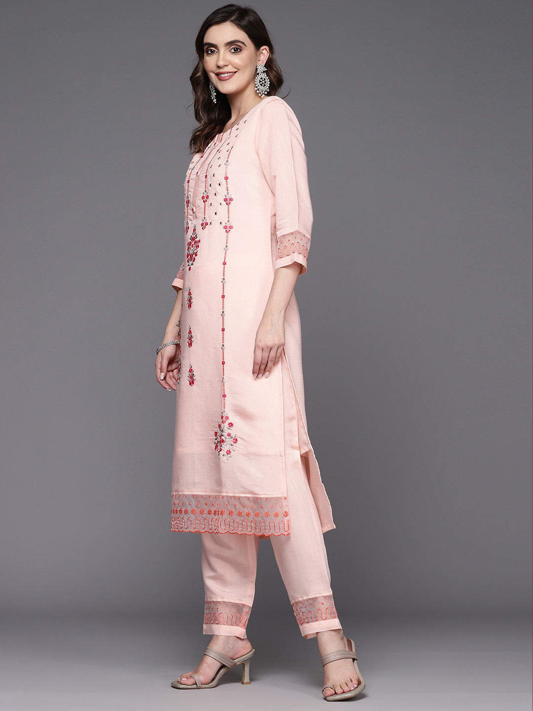 Women Embroidered Sequinned Kurta with Trousers & Dupatta
