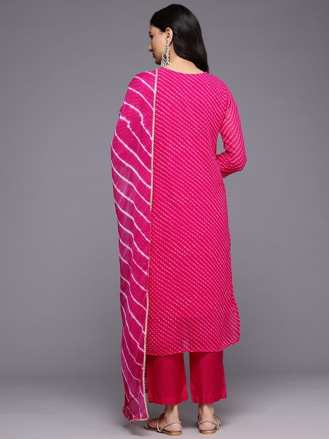 Dhiyona VA Women'sBandhani Printed Sequinned Kurta With Trousers & Dupatta
