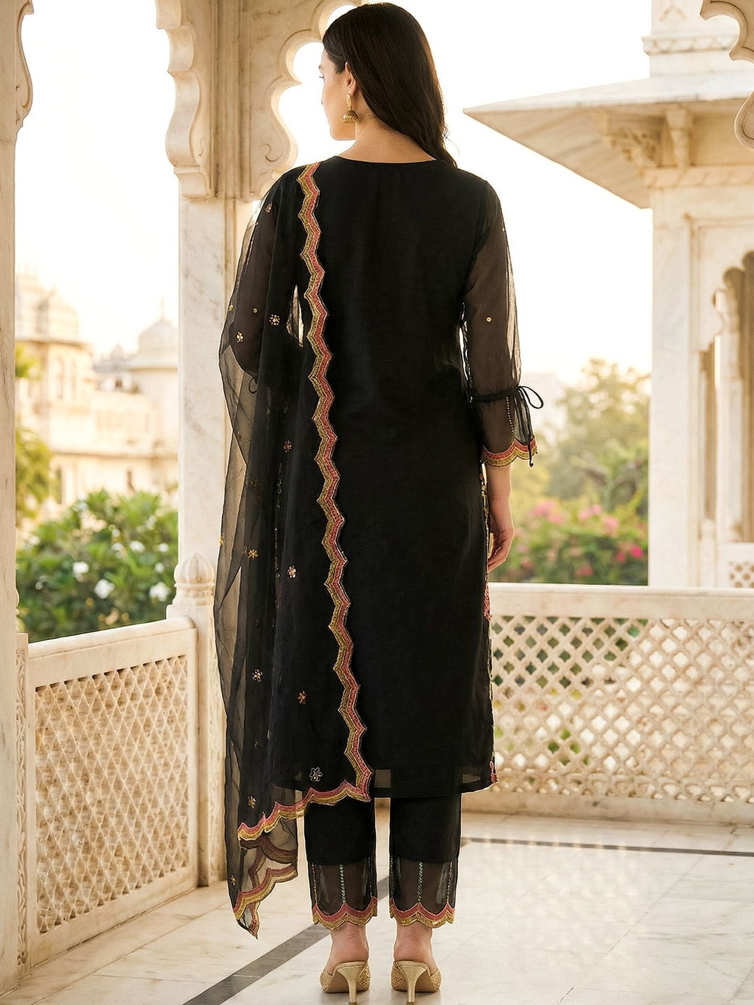 Women Ethnic Motifs Embroidered Regular Thread Work Kurta with Trousers & With Dupatta