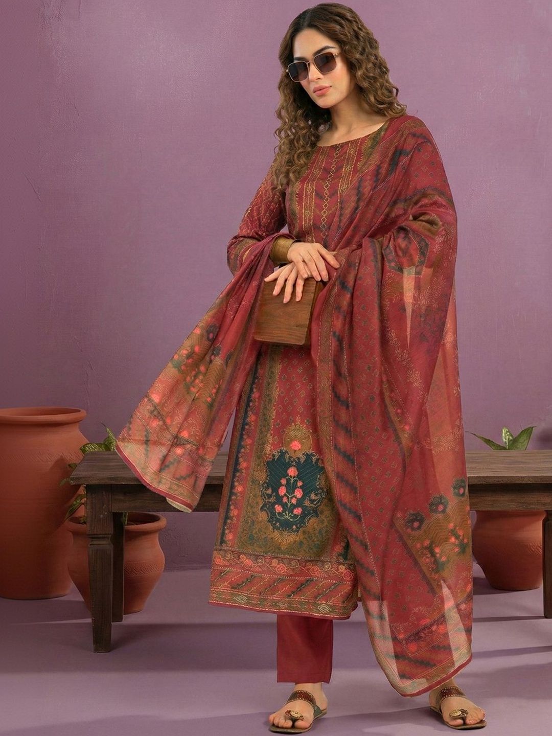 Dhiyona CH Women Ethnic Motifs Printed Regular Kurta with Trousers & With Dupatta