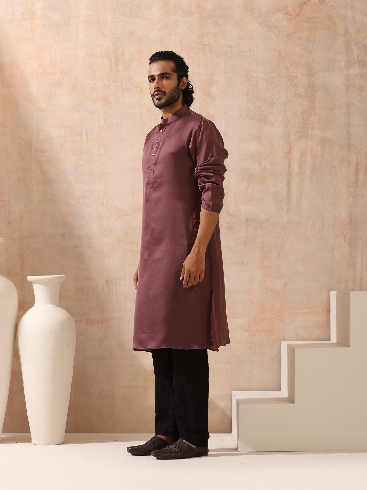 Dhiyona ST Mens Chocolate Kurta with Gold Buttons