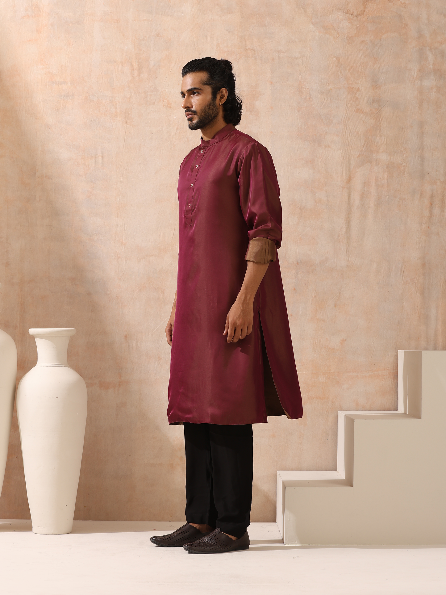 Dhiyona ST Reversible Maroon and Mustard Satin Kurta