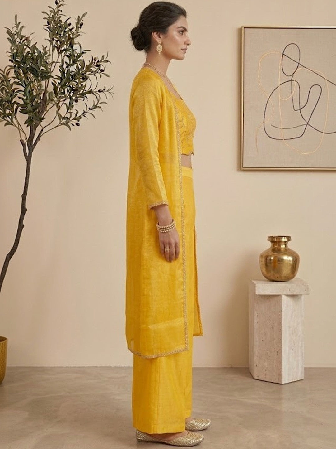 Embroidered Tissue Round Neck Top & Palazzos
