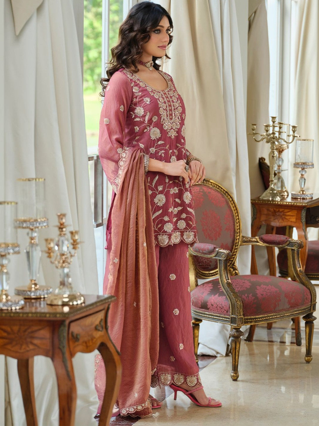 Women Ethnic Motifs Embroidered Regular Thread Work Kurta with Palazzos & With Dupatta