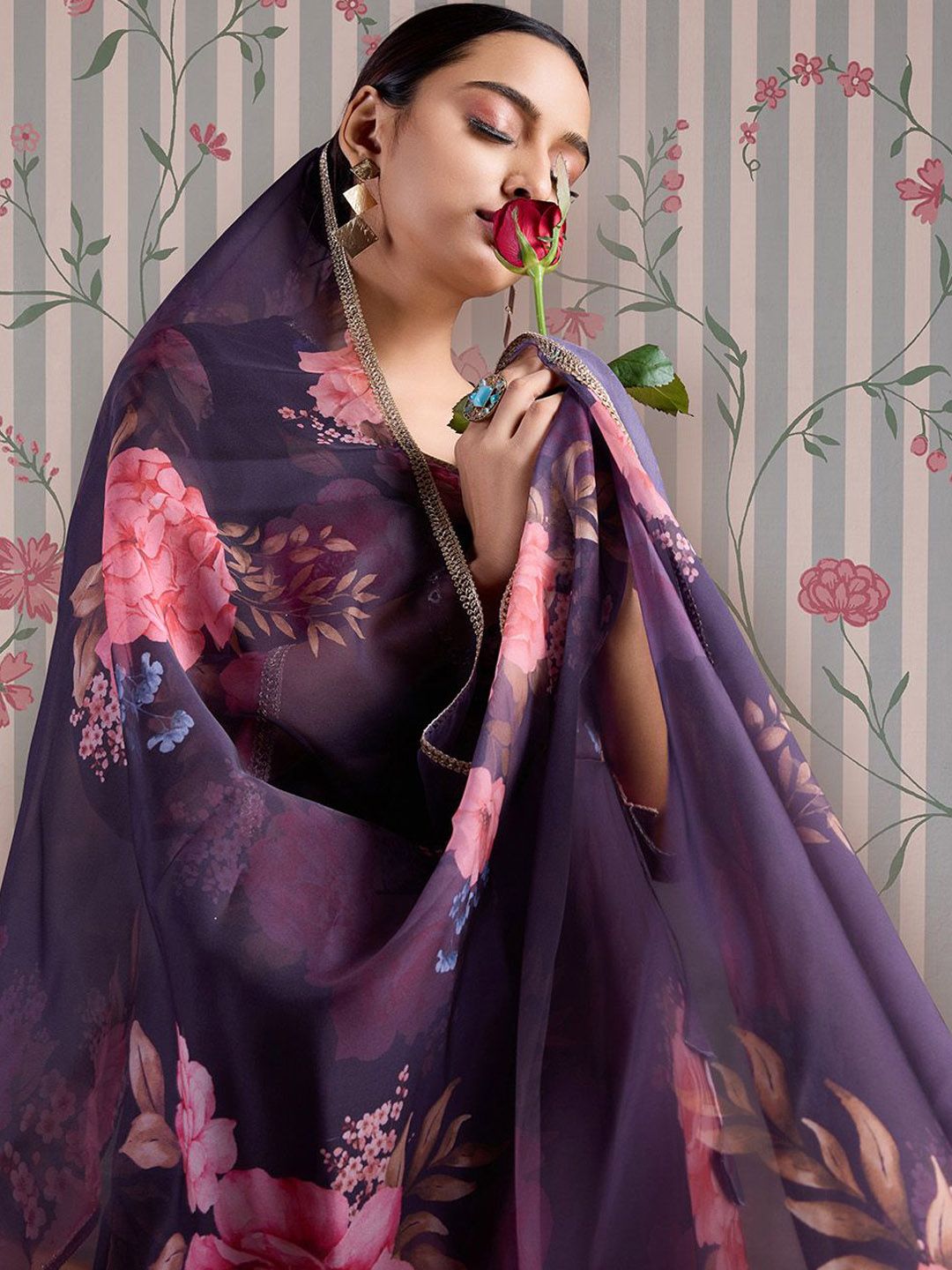 Dhiyona OD Floral Printed Gotta Patti Anarkali Kurta with Trousers & Dupatta