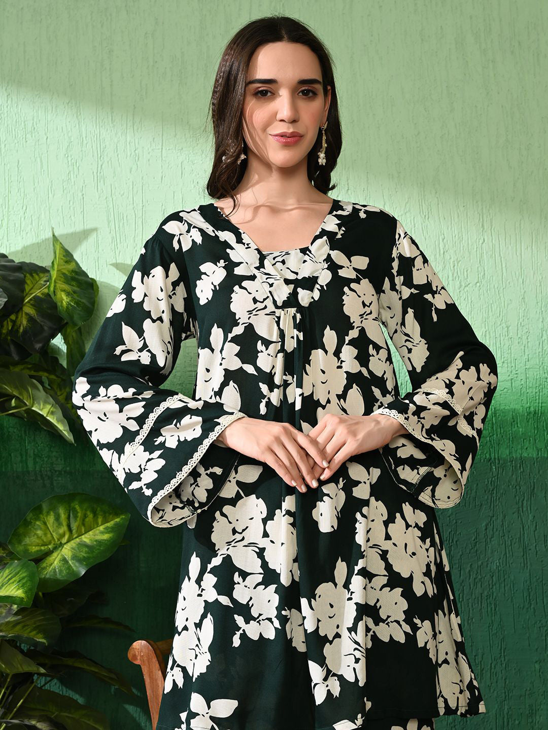 Printed A-Line Kurti With Trouser