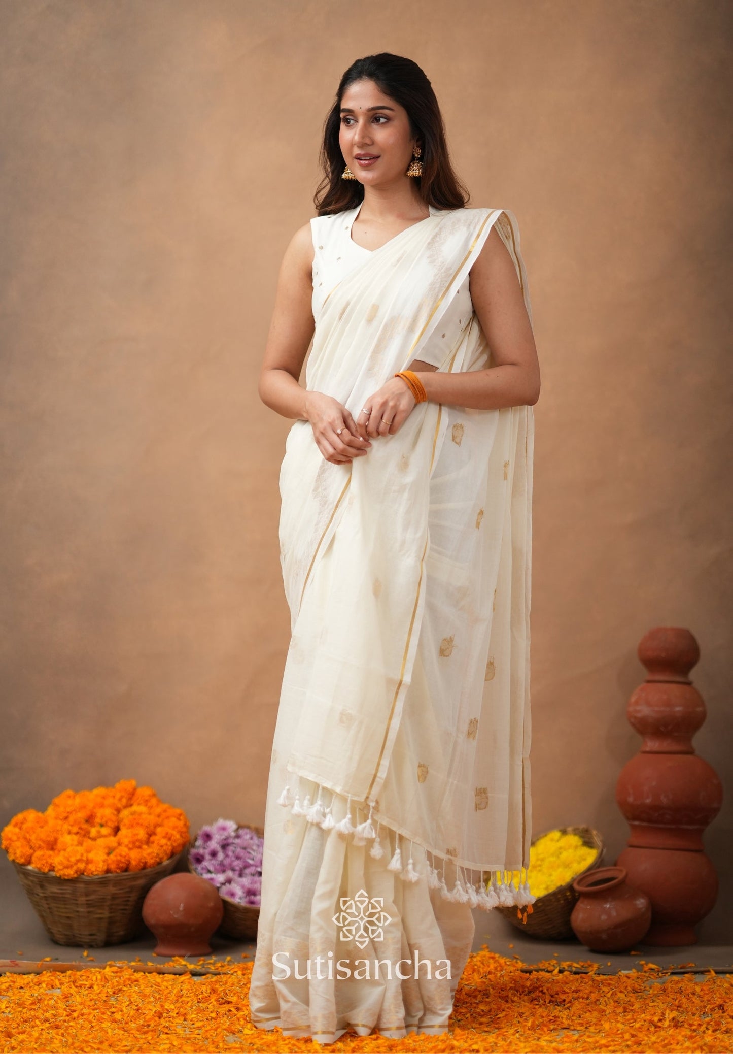 Dhiyona SS Pure Mul Cotton Saree with Subtle Woven Design