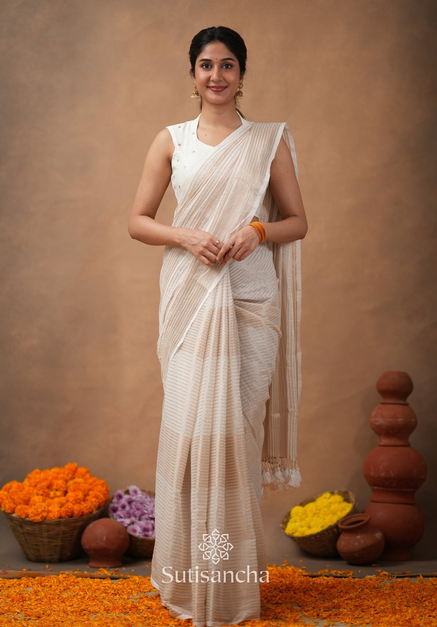 Dhiyona SS Pure Mul Cotton Saree with Subtle Woven Design