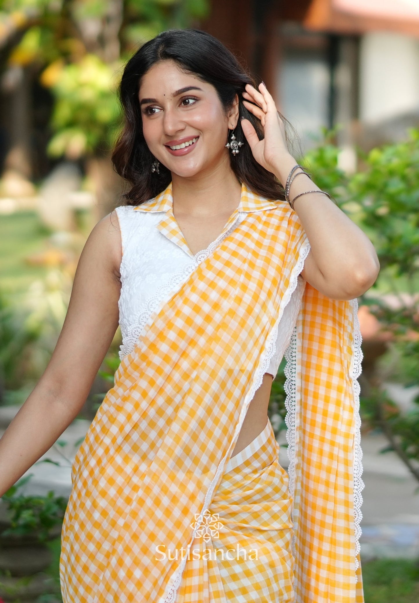 Dhiyona SS Summer Gingham Mul Cotton Saree