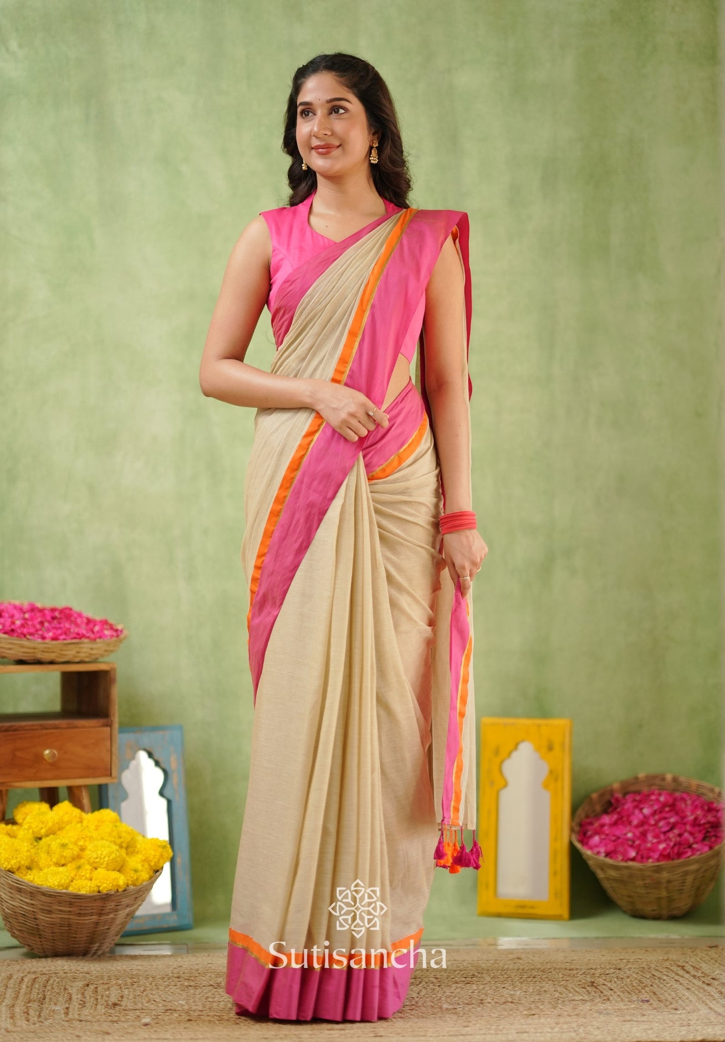 Dhiyona SS Pink Poise Pure Cotton Saree