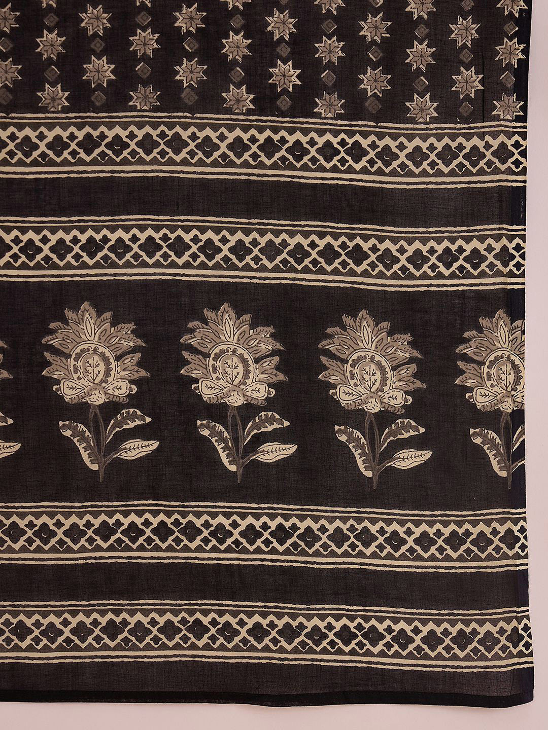 Black Floral Printed Gotta Patti Pure Cotton Kurta with Palazzo & Dupatta