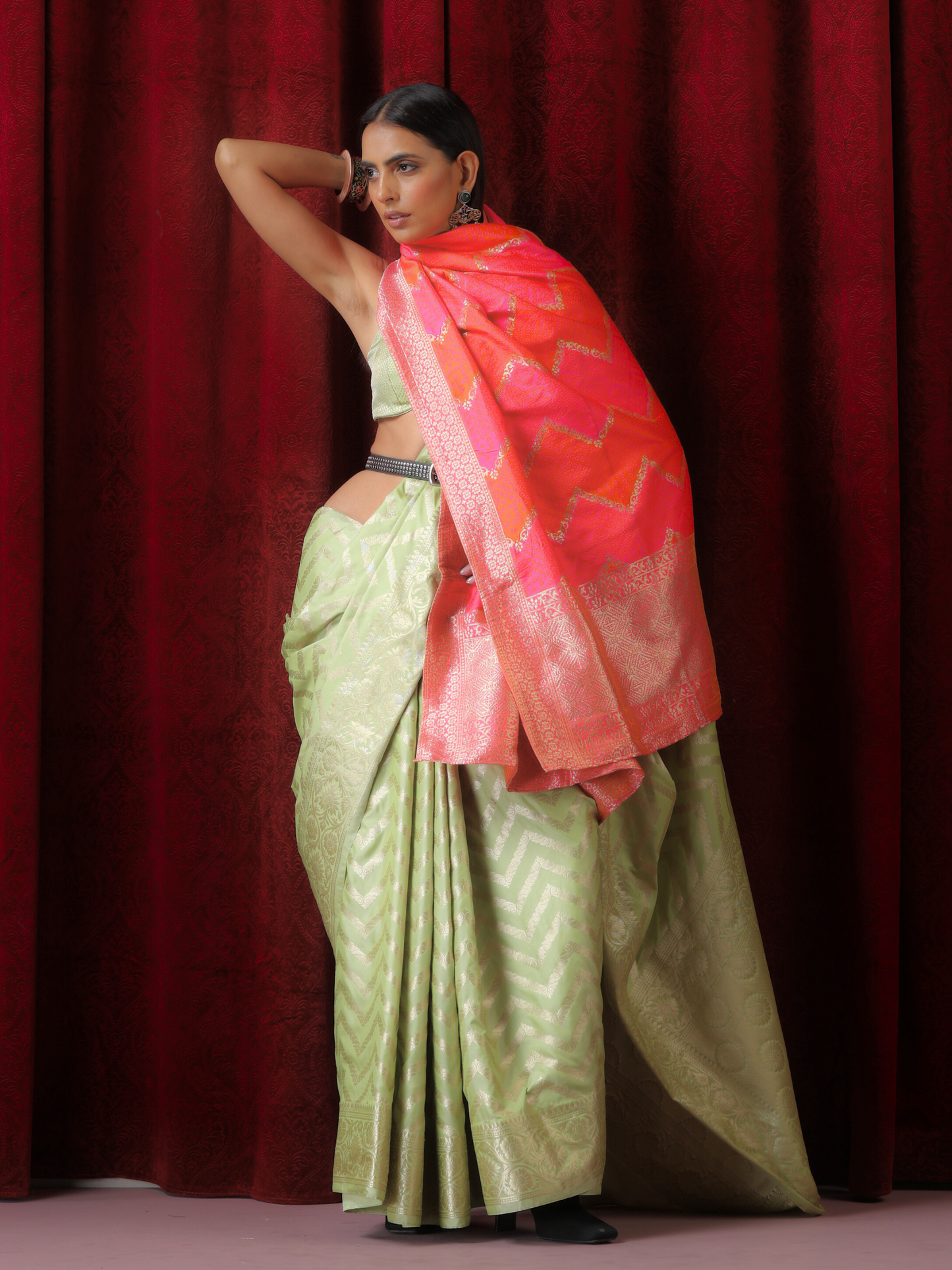 Dhiyona ST Fuschia Pink Chevron Jacquard Dupatta