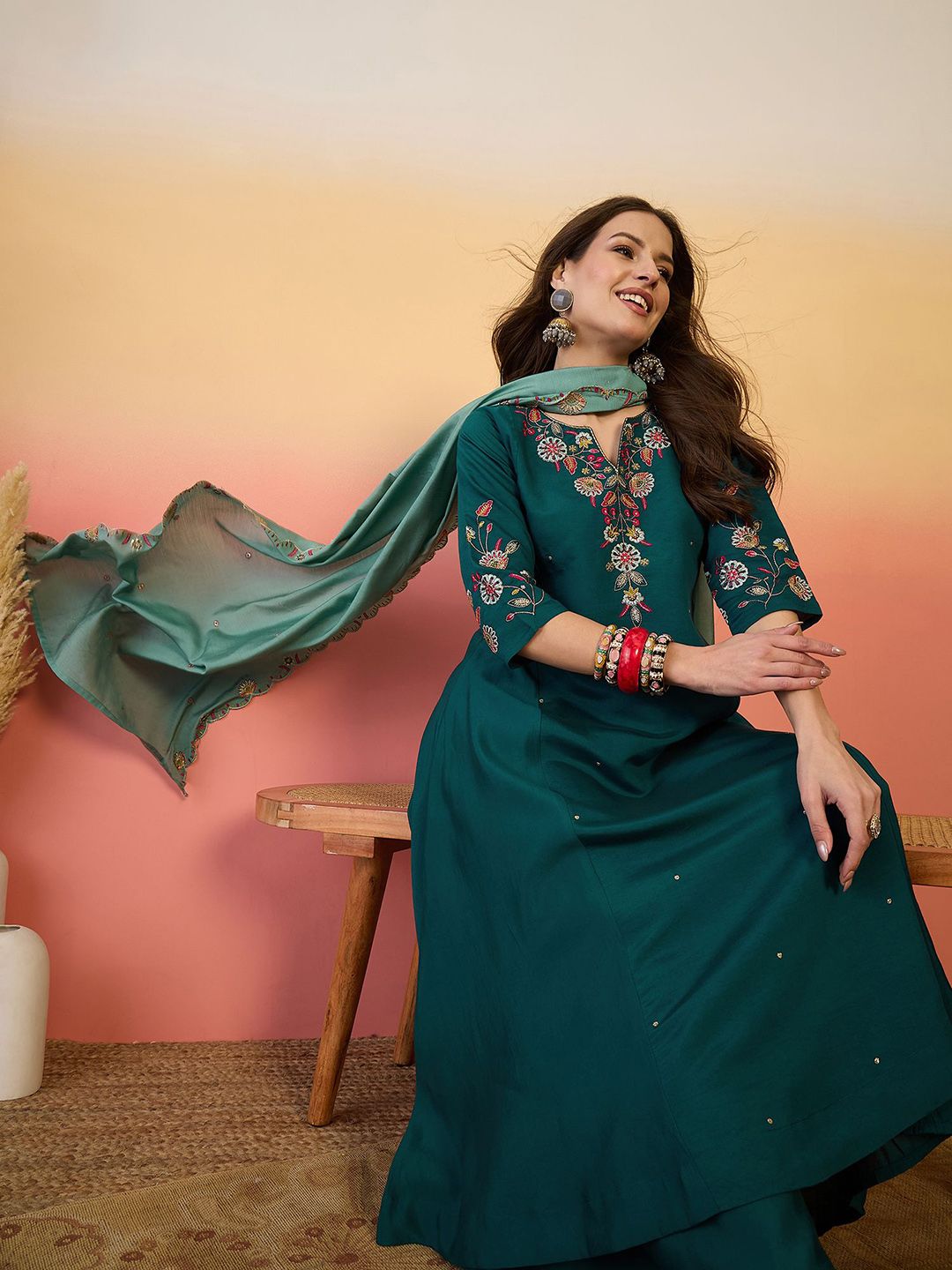 Dhiyona SN Yoke Design Straight Kurta Set With Dupatta