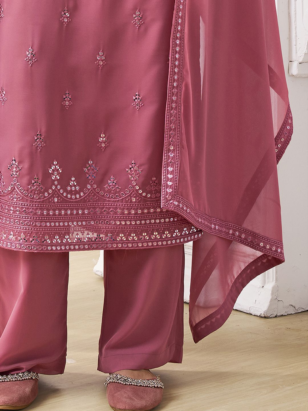 Dhiyona IN Women Ethnic Motifs Embroidered Regular Sequinned Kurta with Palazzos & With Dupatta
