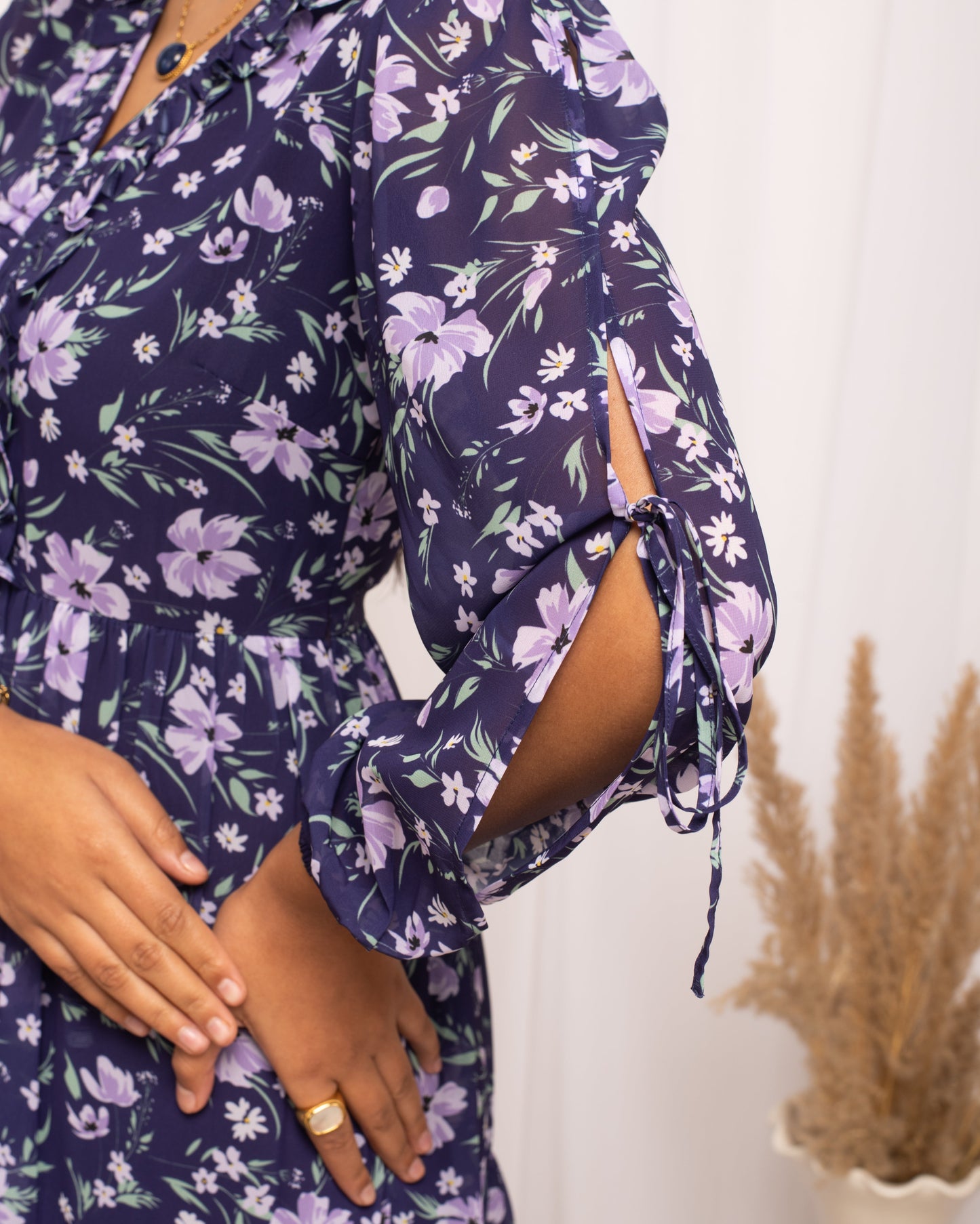 Women's Blue Georgette Floral Printed Dress