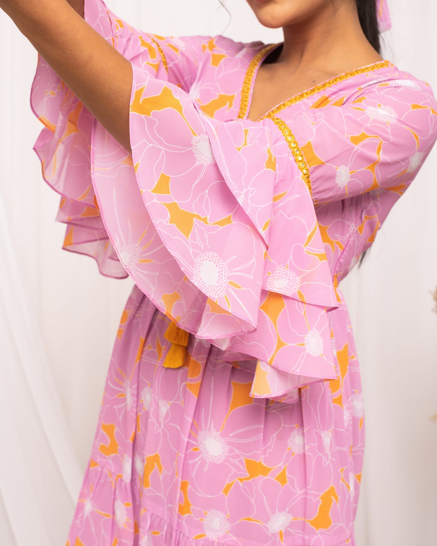 Women's Light Pink Georgette Floral Printed Dress