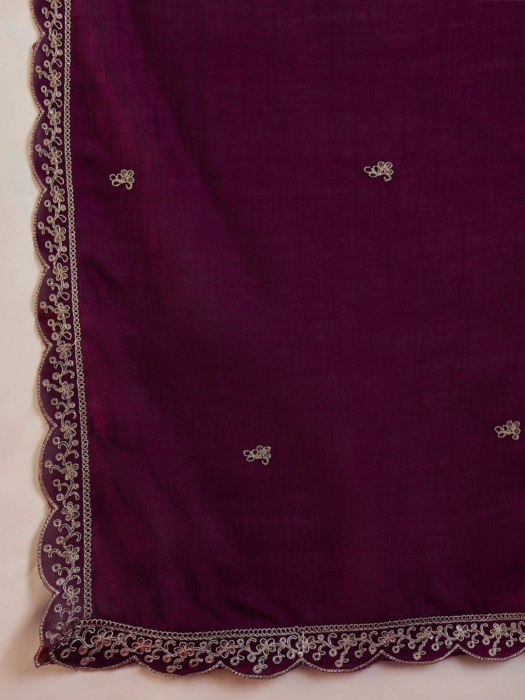Women Embroidered Regular Thread Work Kurta with Trousers & With Dupatta
