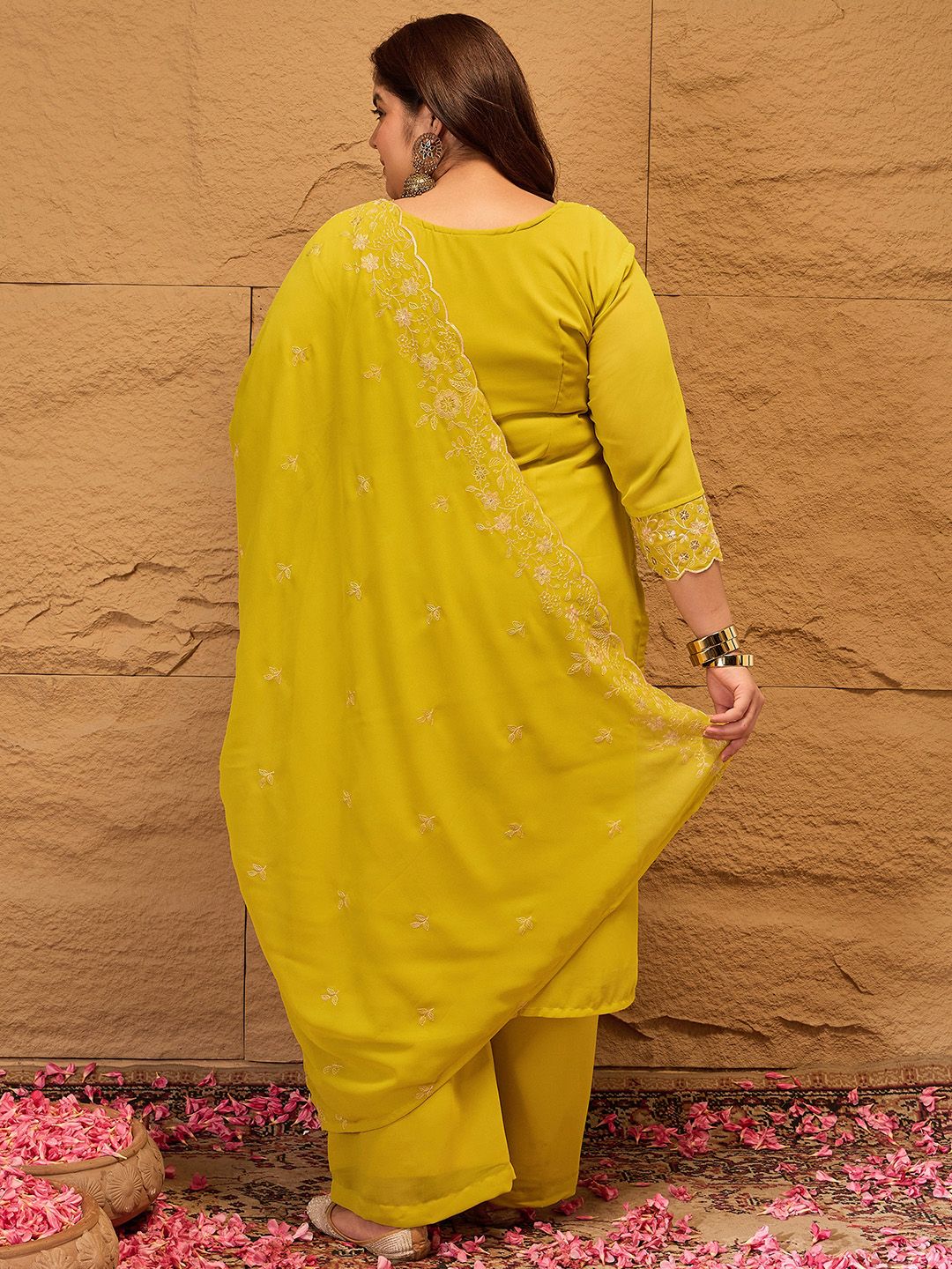 Dhiyona IN Ethnic Motifs Embroidered Georgette Kurta with Palazzos & Dupatta