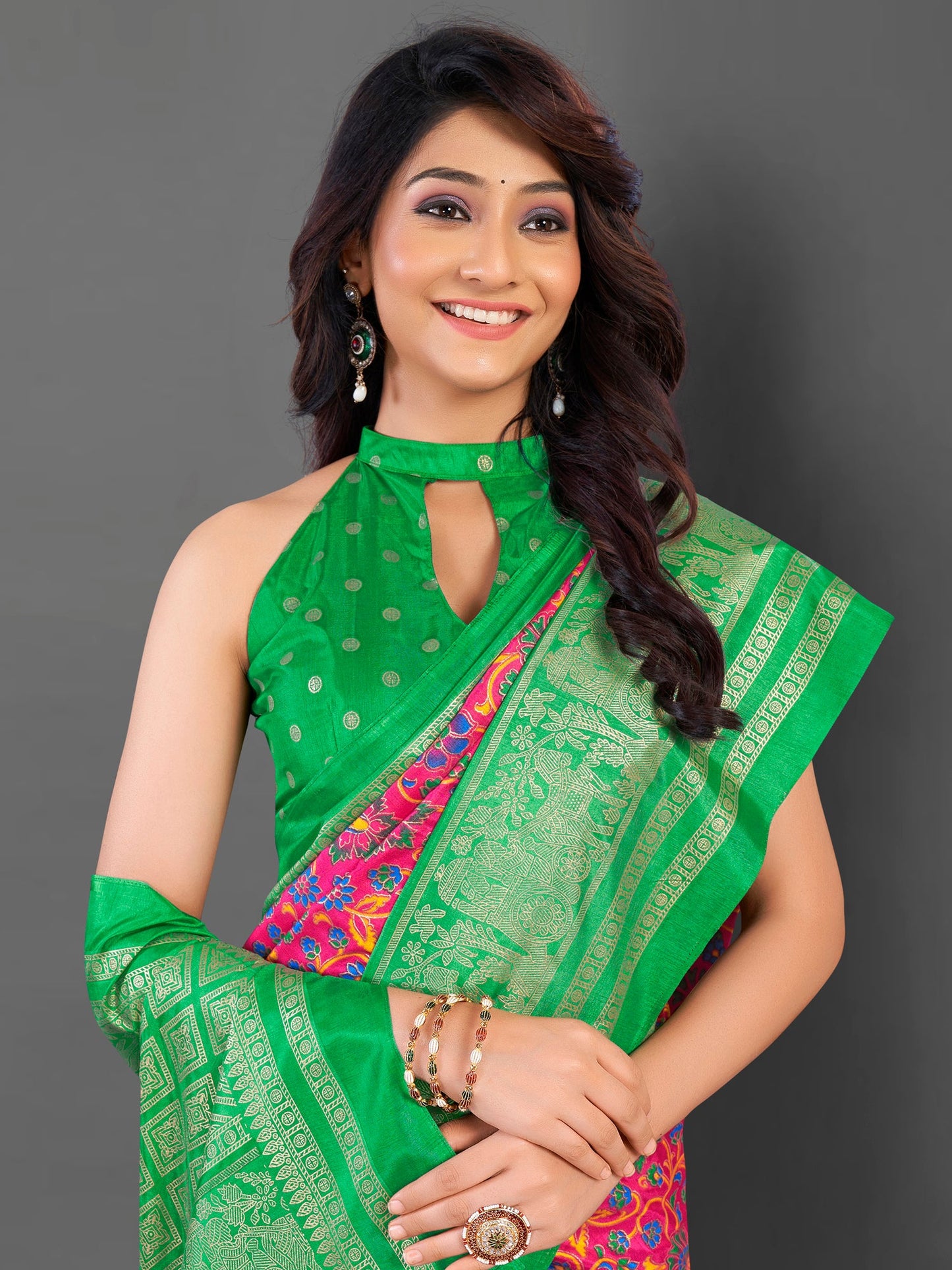 Women's Cotton Blend Pink Printed Designer Saree With Blouse Piece