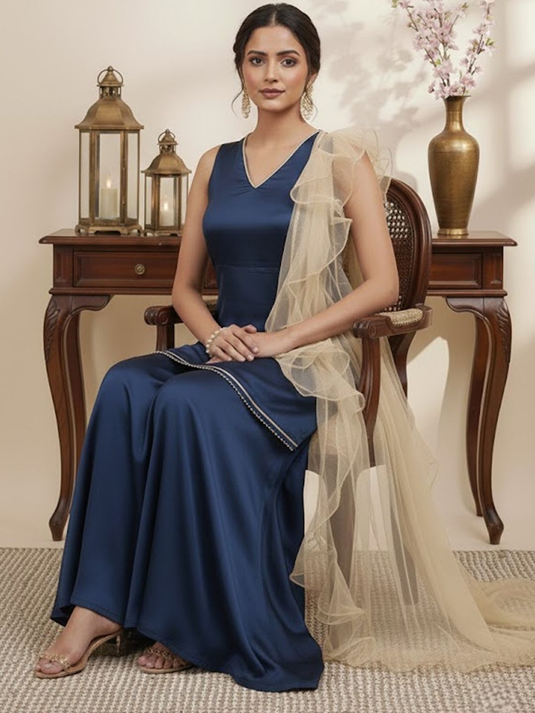 Dhiyona SN Satin V-Neck Kurti & Sharara