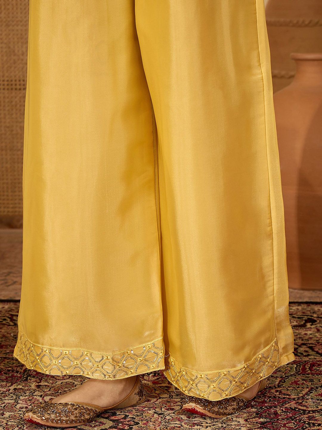 Dhiyona SN Floral Embroidered Sequinned Jimmy Choo Straight Kurta With Palazzo & Dupatta
