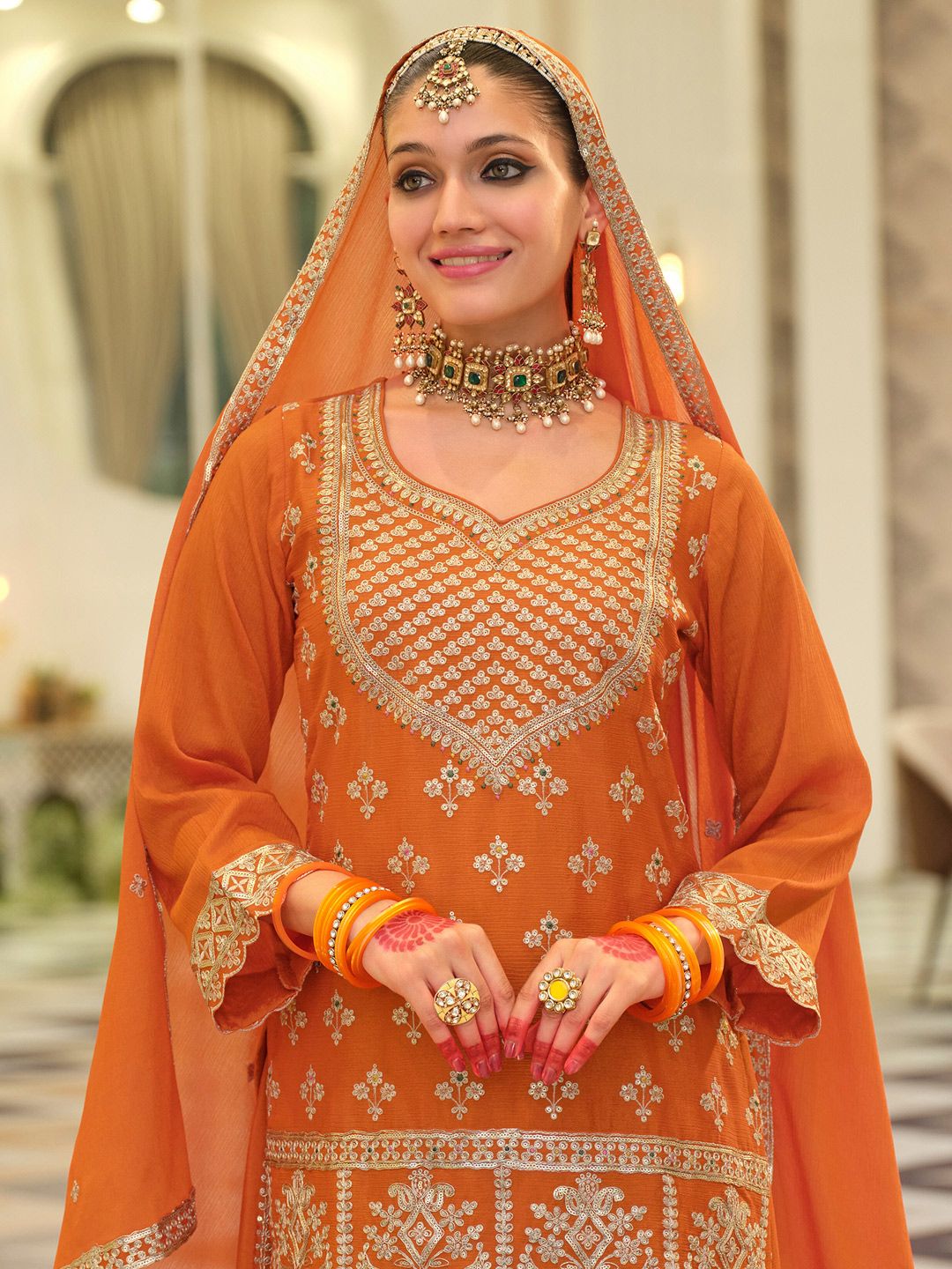 Dhiyona IE Women Ethnic Motifs Embroidered Kurta with Sharara & Dupatta