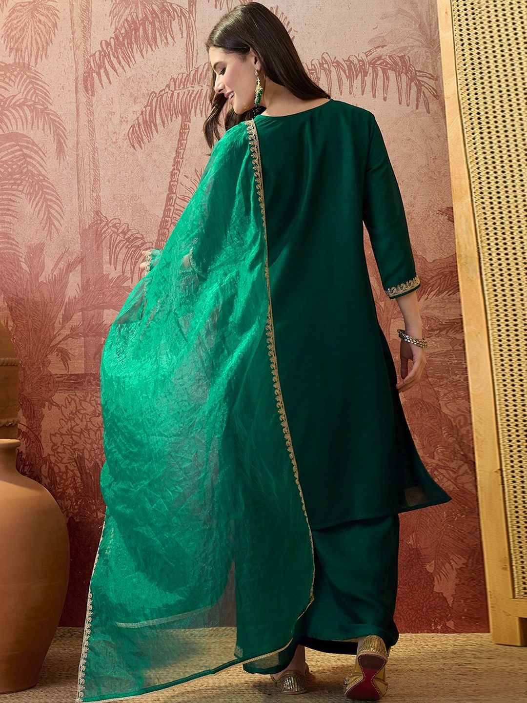 Dhiyona SN Embroidered Round Neck Kurta & Palazzos Kurta Set