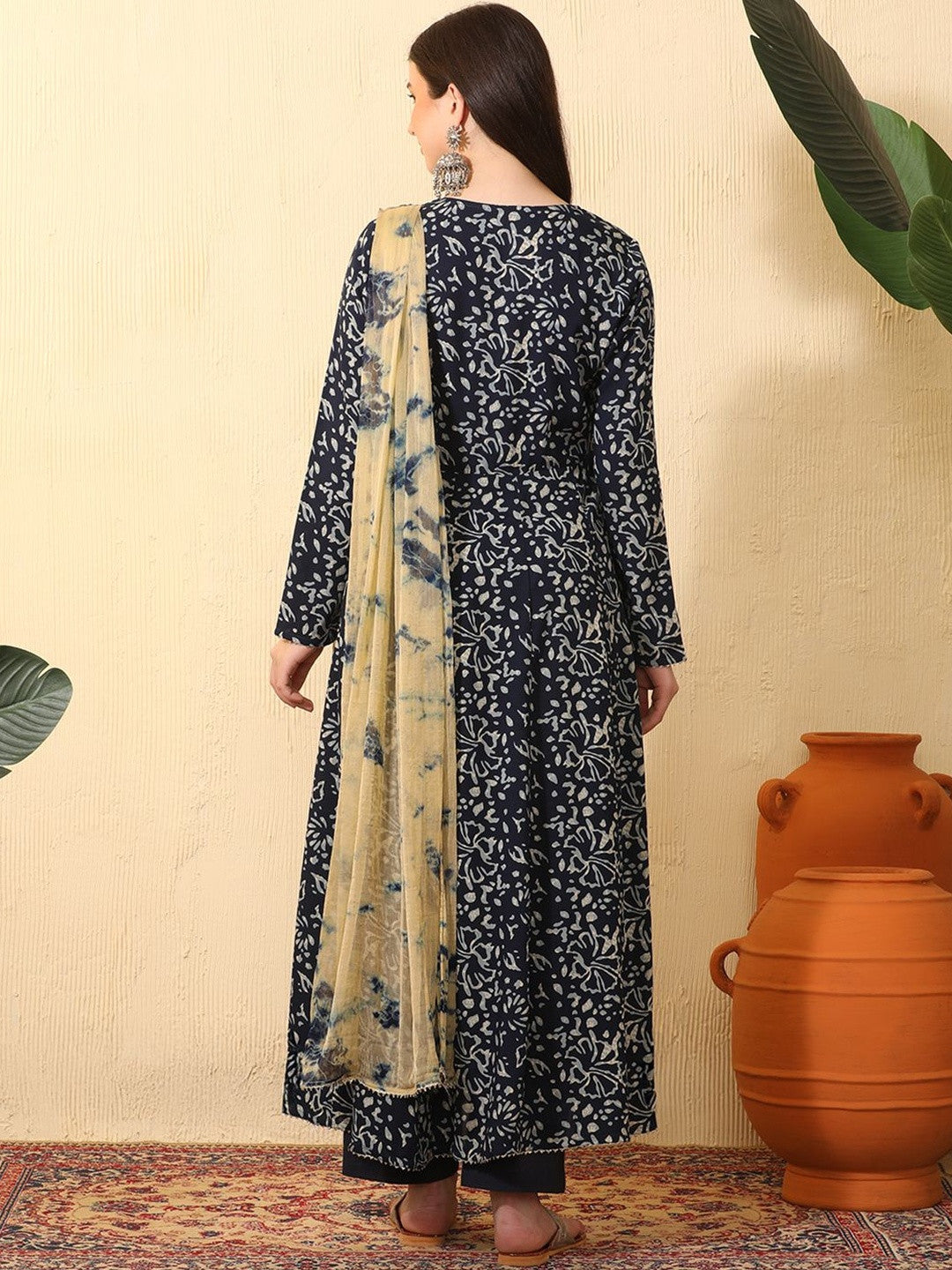 Women Ethnic Motifs Printed Angrakha Kurta with Trousers & With Dupatta