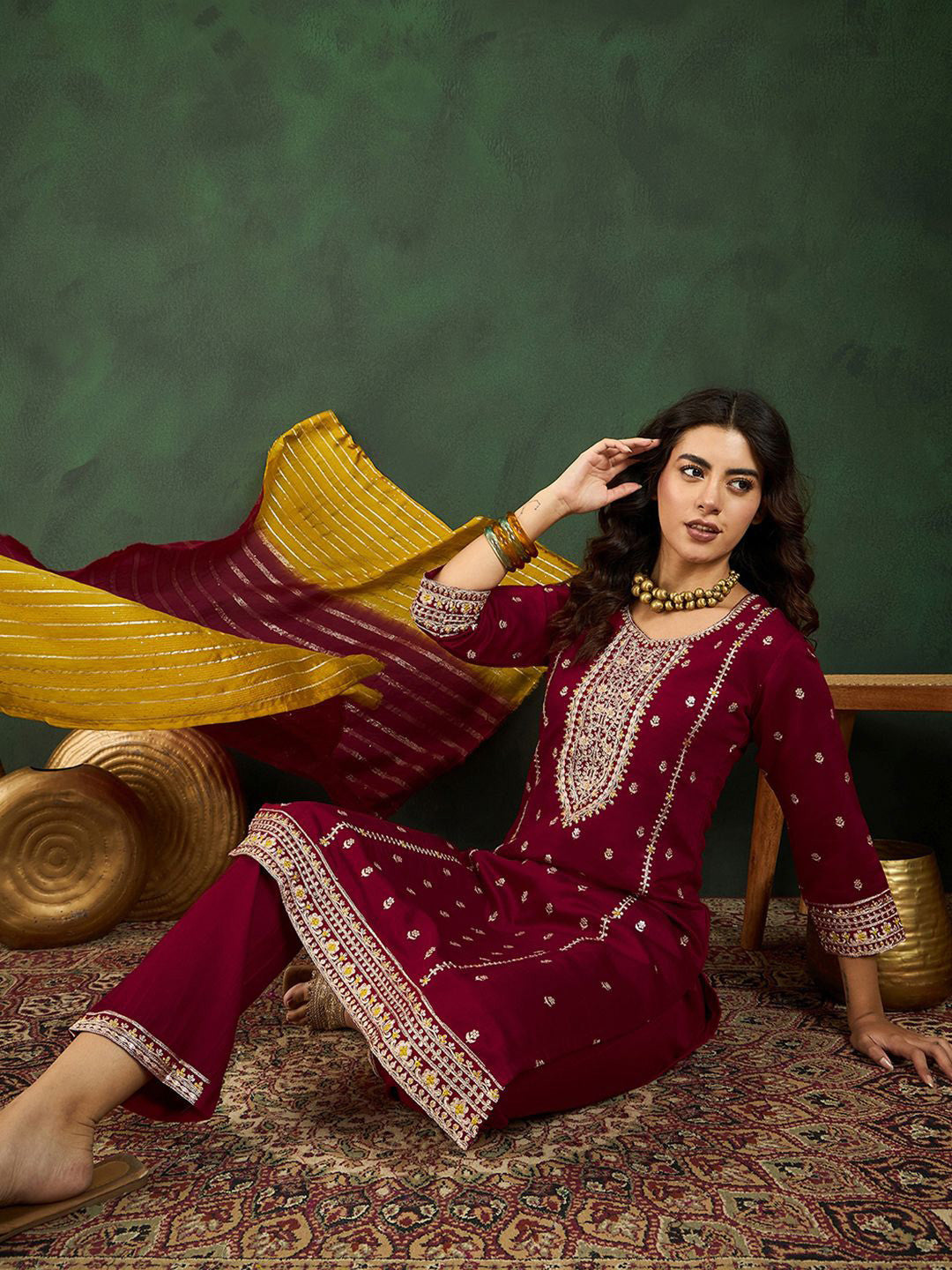 Round Neck Embroidered Straight Kurta Set