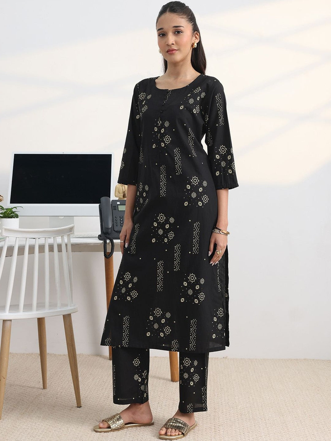 Libas Black Printed Straight Kurta Set