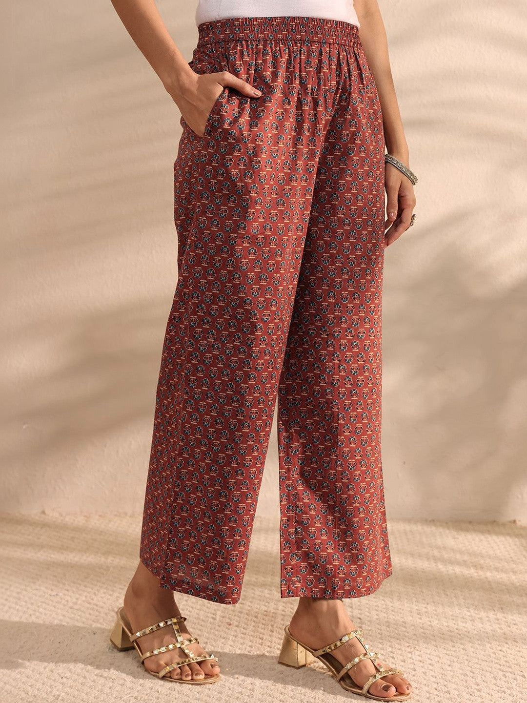 Maroon Ajrakh Printed Cotton A-Line Suit Set with Dupatta