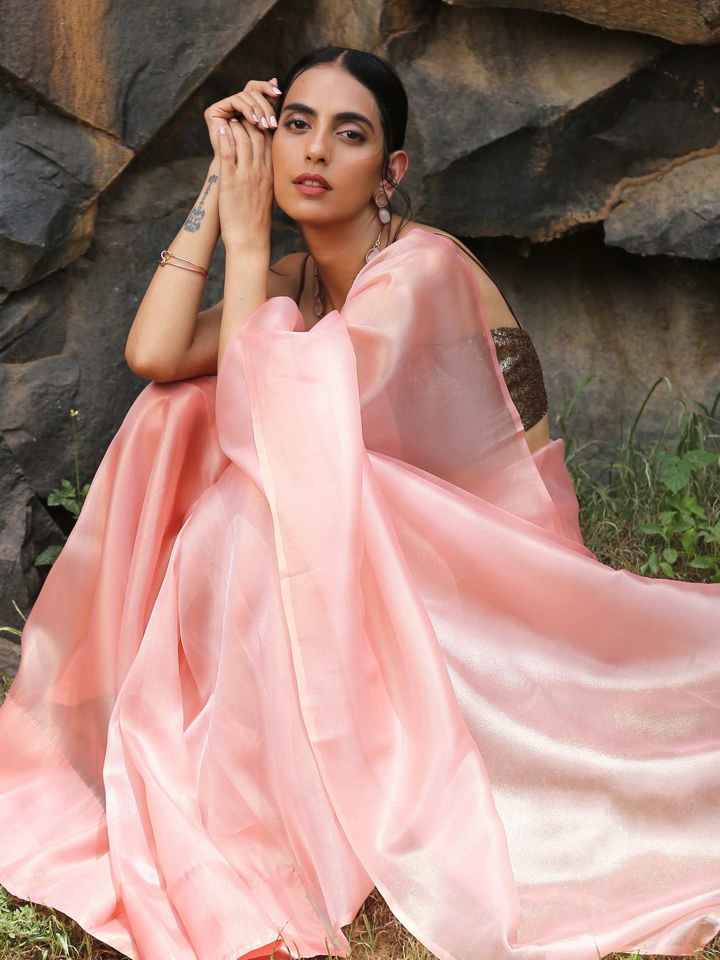 Dhiyona ST Rose Gold Saree with Pendants