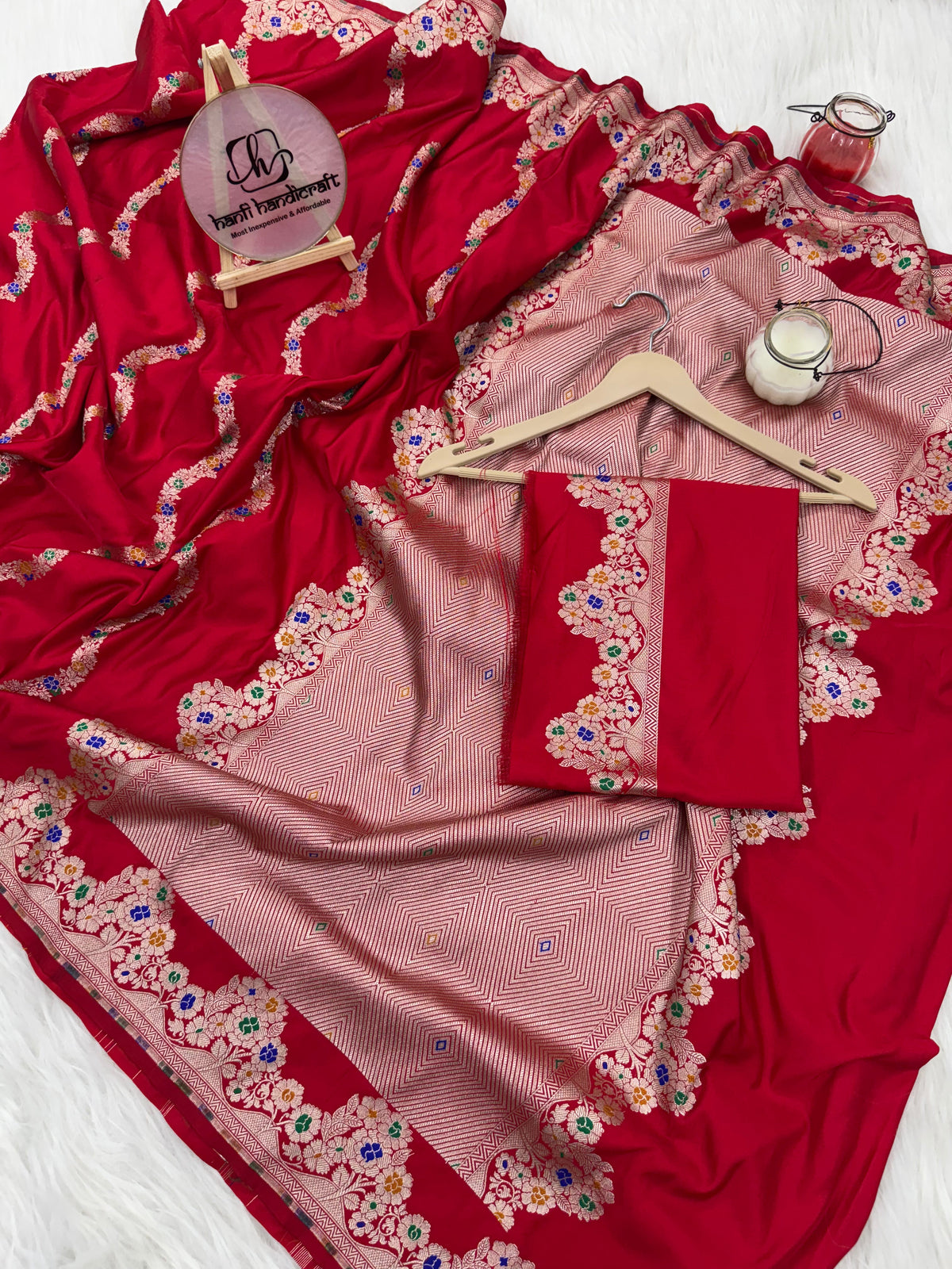 Dhiyona HH Premium Red Banarasi Alfi Pattern Ultra Soft Mashru Silk Saree
