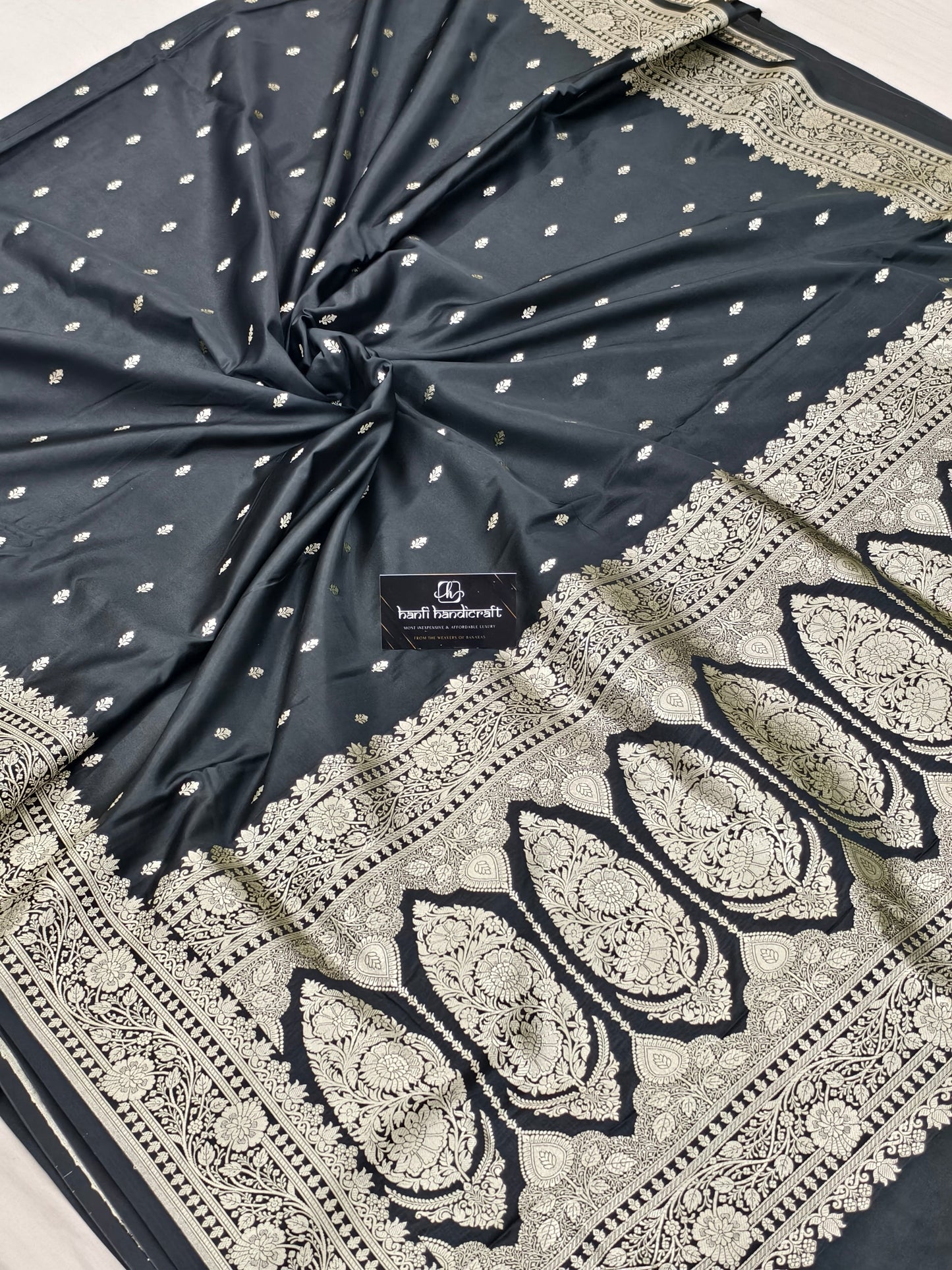 Dhiyona HH Black Aesthetic Banarasi Mashru Silk Soft Saree | Chunri Buti Saree