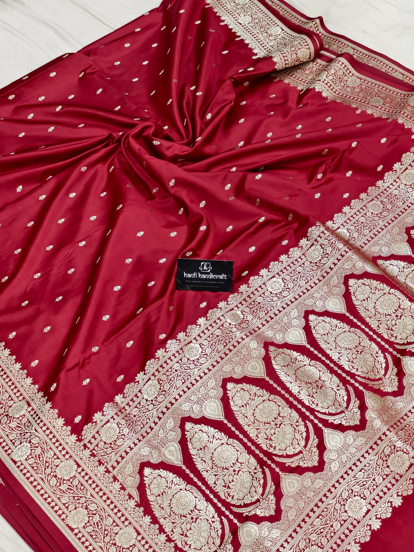 Dhiyona HH Blood red Aesthetic Banarasi Mashru Silk Soft Saree | Chunri Buti Saree