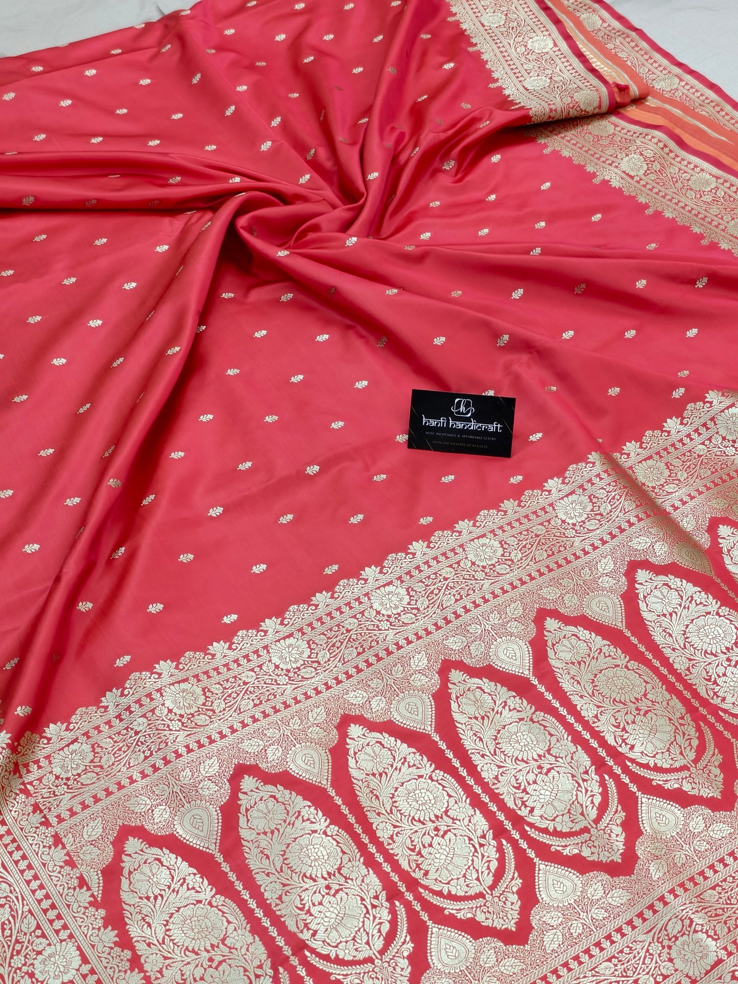 Dhiyona HH Strawberry Pink Aesthetic Banarasi Mashru silk soft saree| Chunri Buti Saree