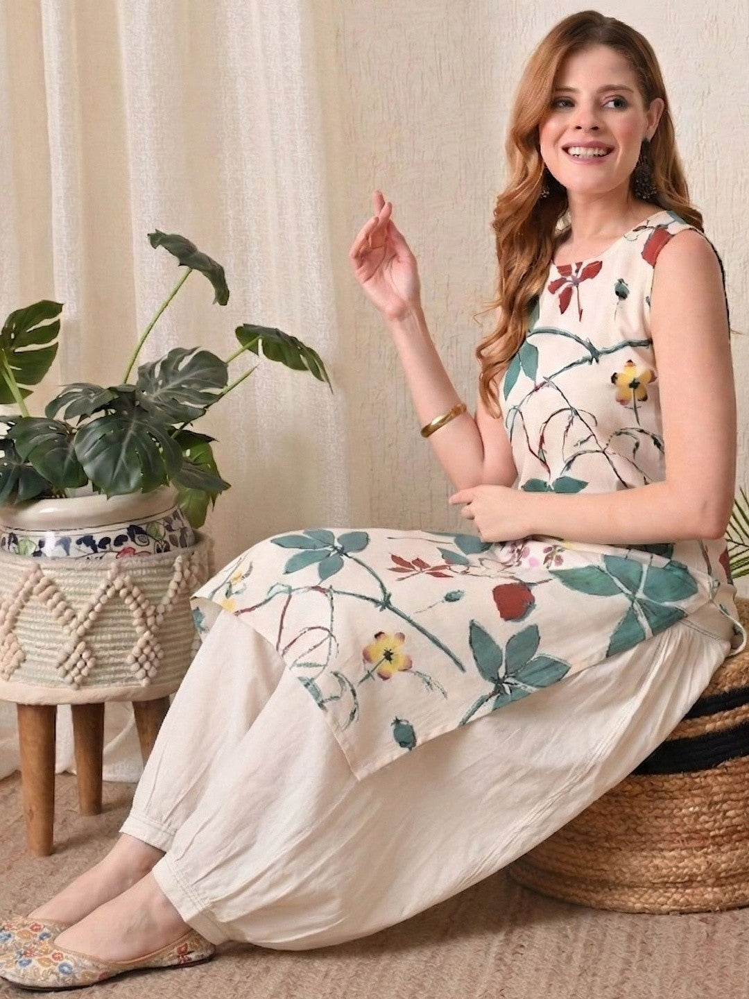 Floral Printed Round Neck Kurta & Salwar