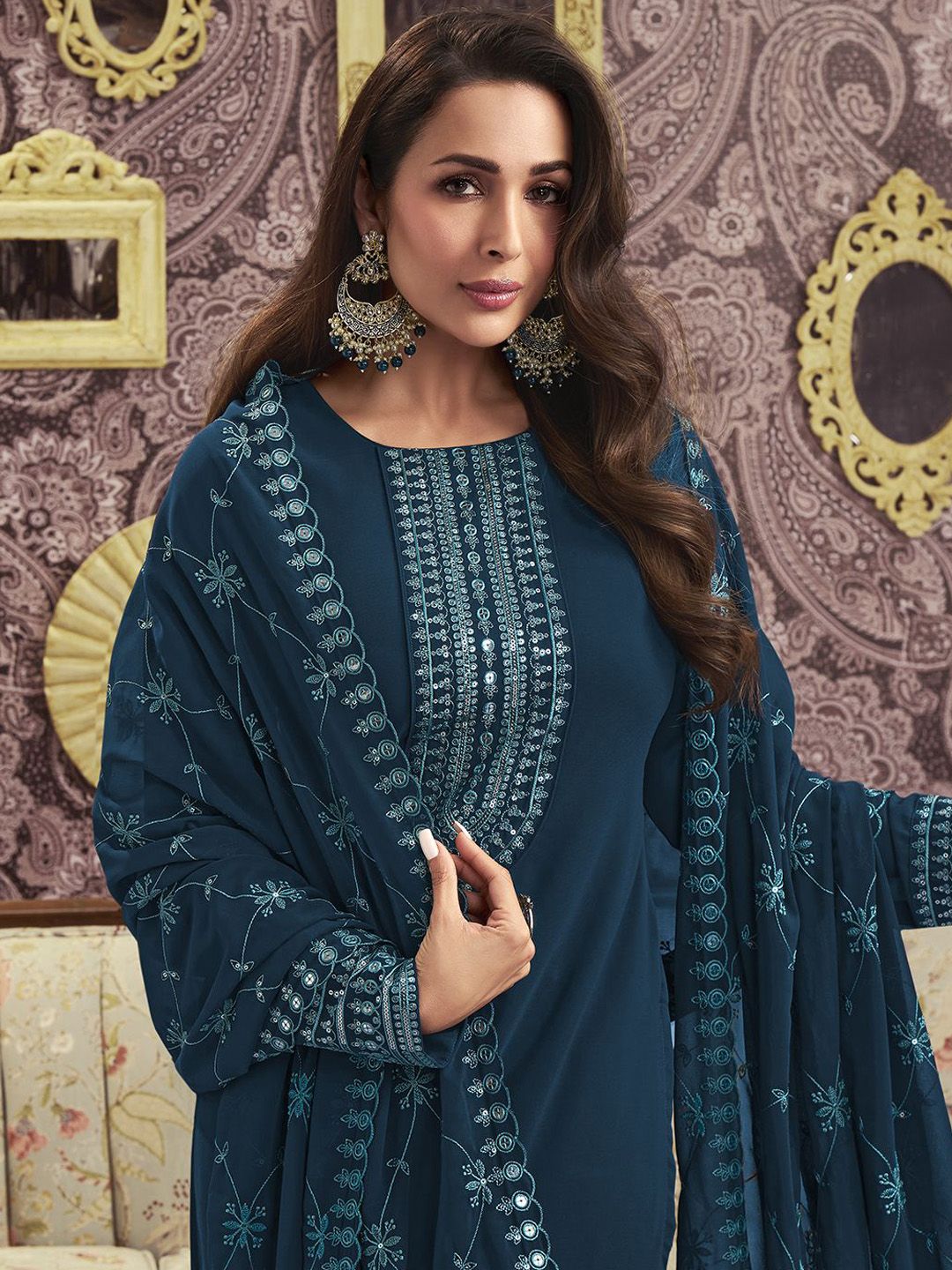 Dhiyona IN Ethnic Motifs Yoke Design Kurta Palazzo & Dupatta