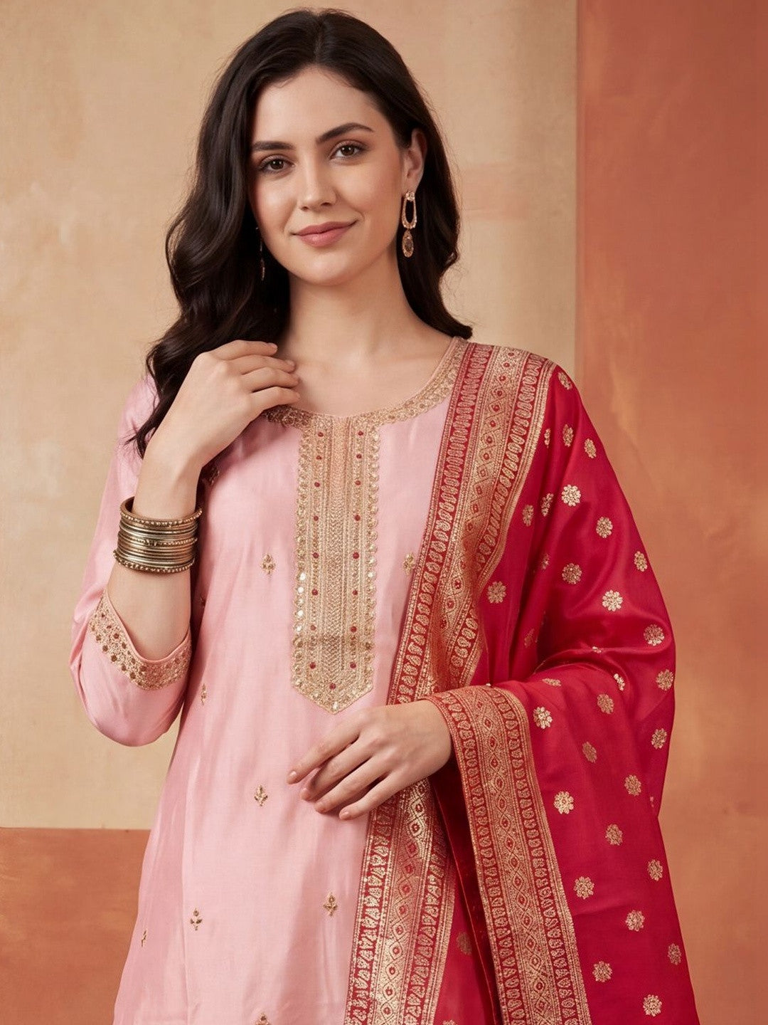 Women Ethnic Motifs Embroidered Regular Thread Work Kurta with Trousers & With Dupatta