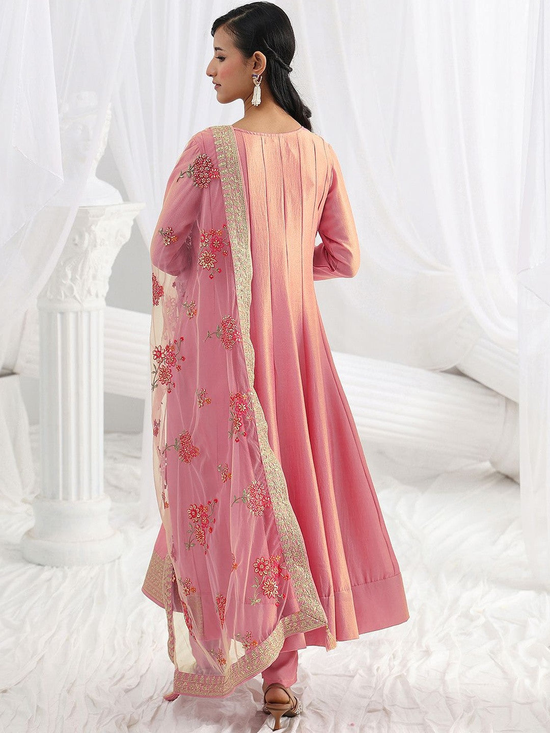 Women Ethnic Motifs Panelled Thread Work Kurta with Trousers & With Dupatta